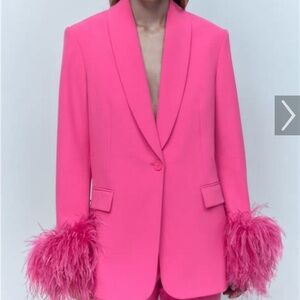 Zara Pink Blazer with feathers